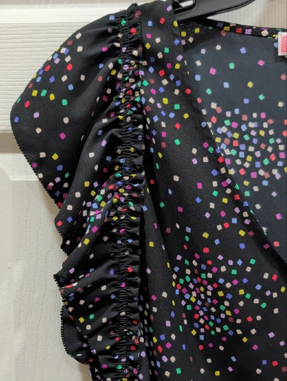 kate spade Black V-Neck Flutter Sleeve Top with Multicolor Confetti Dots